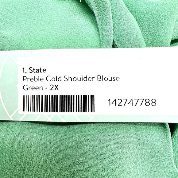 1. State Top Women's 2X Green Preble Cold Shoulder Long Sleeve V-neck NWT - Picture 7 of 10